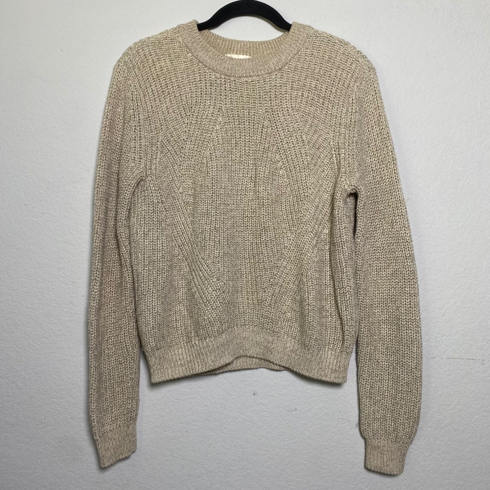 H&M Womens Beige Shaker Stitch Crew Neck Sweater Oatmeal Cottagecore Cozy